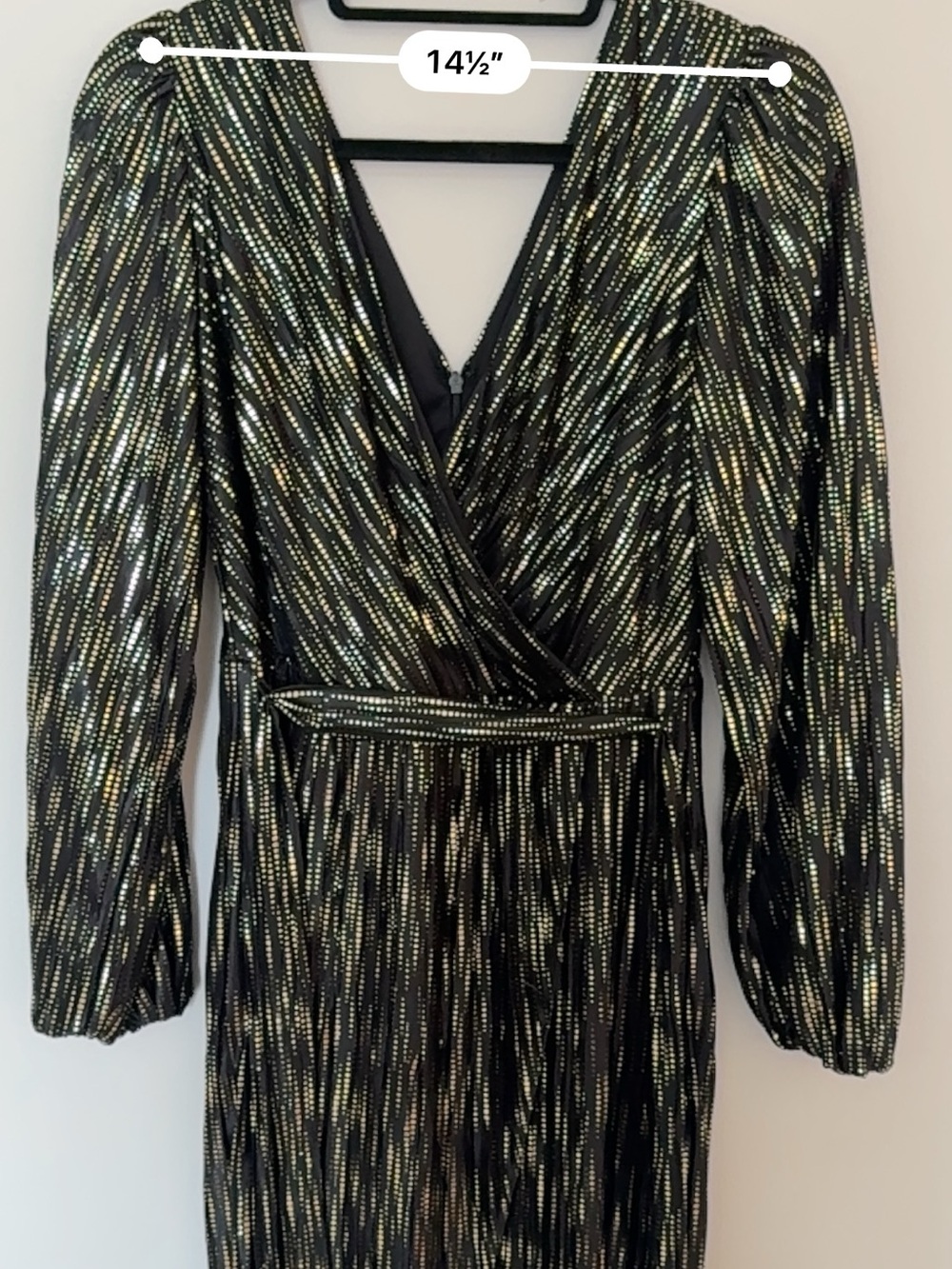GUESS Black Gold Metallic Wrap Maxi Dress Long Sleeve Party Cocktail - Picture 8 of 10